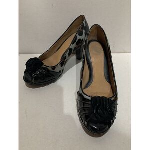 Nurture Womens Rosalind Black Leopard Pony Hair Leather Bow Heels Shoes 6 1/2‎